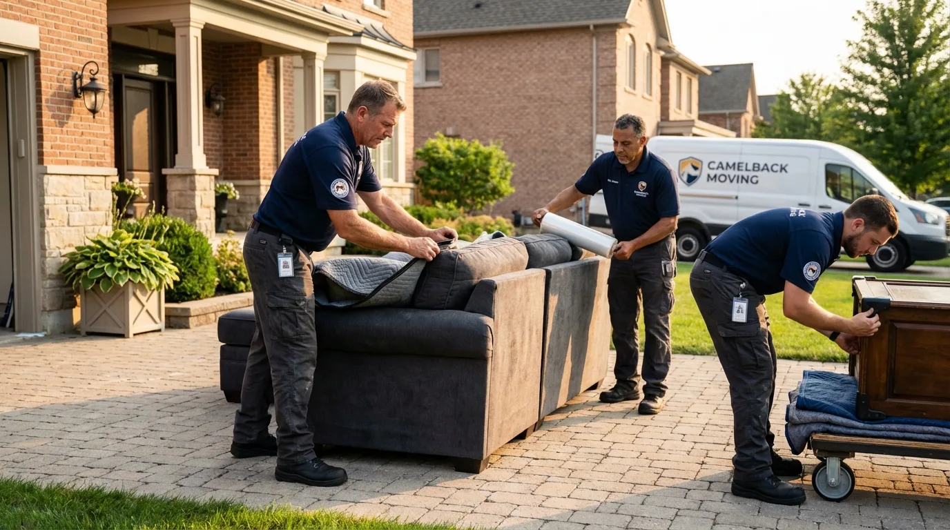 Large estate moving crew wrapping furniture in Mayville, ND